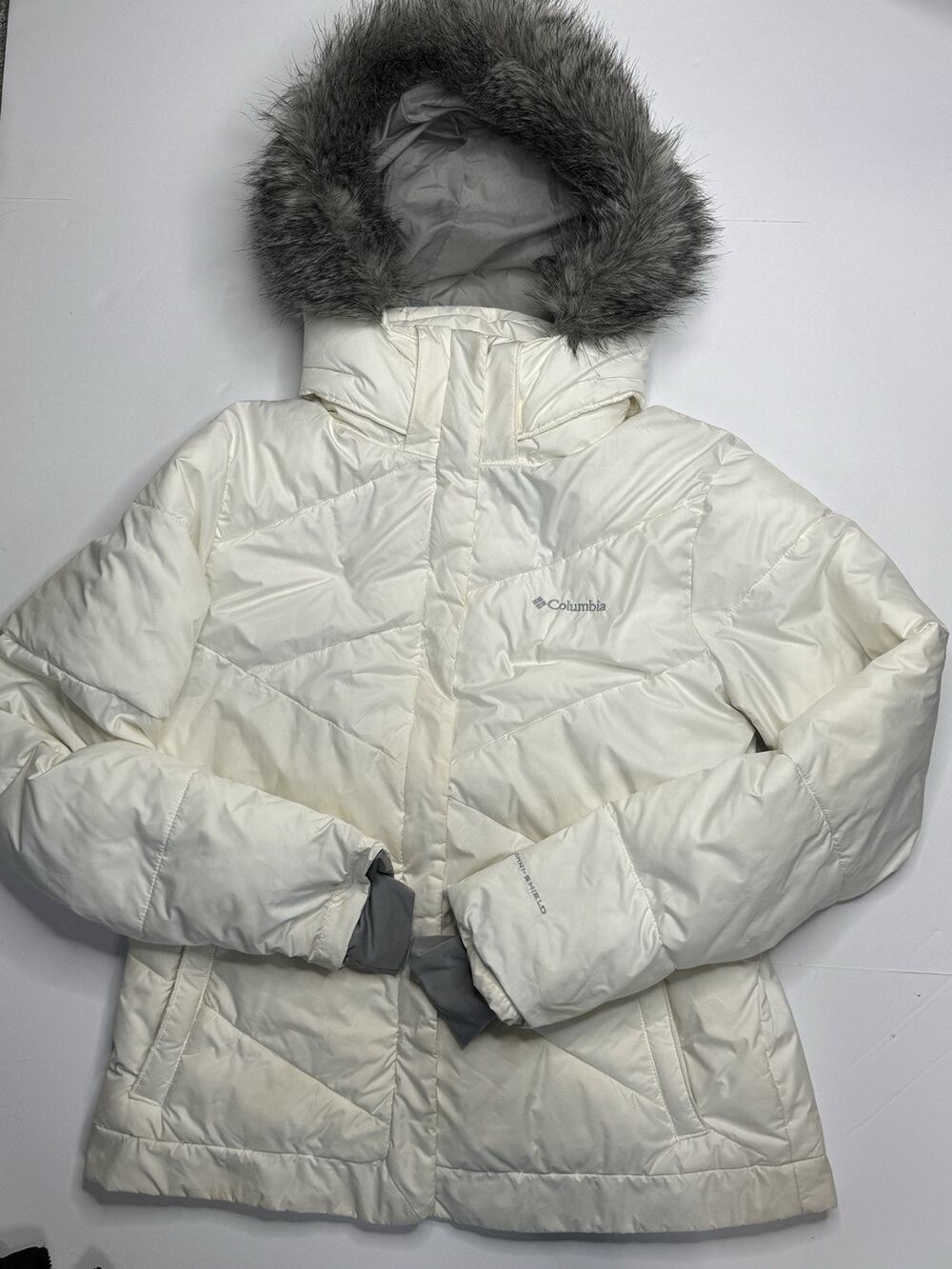 Columbia Womens XL Ivory Omni-Shield Insulated Puffer Faux Fur Hood Coat